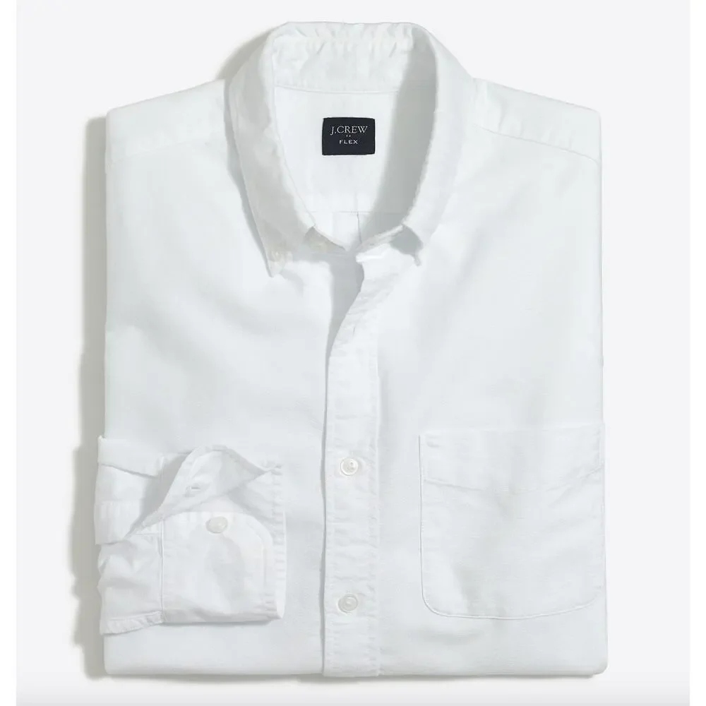J.Crew Untucked Fit Slim Flex Oxford Shirt Cotton Mens Preppy White Classic XXL - Picture 4 of 12